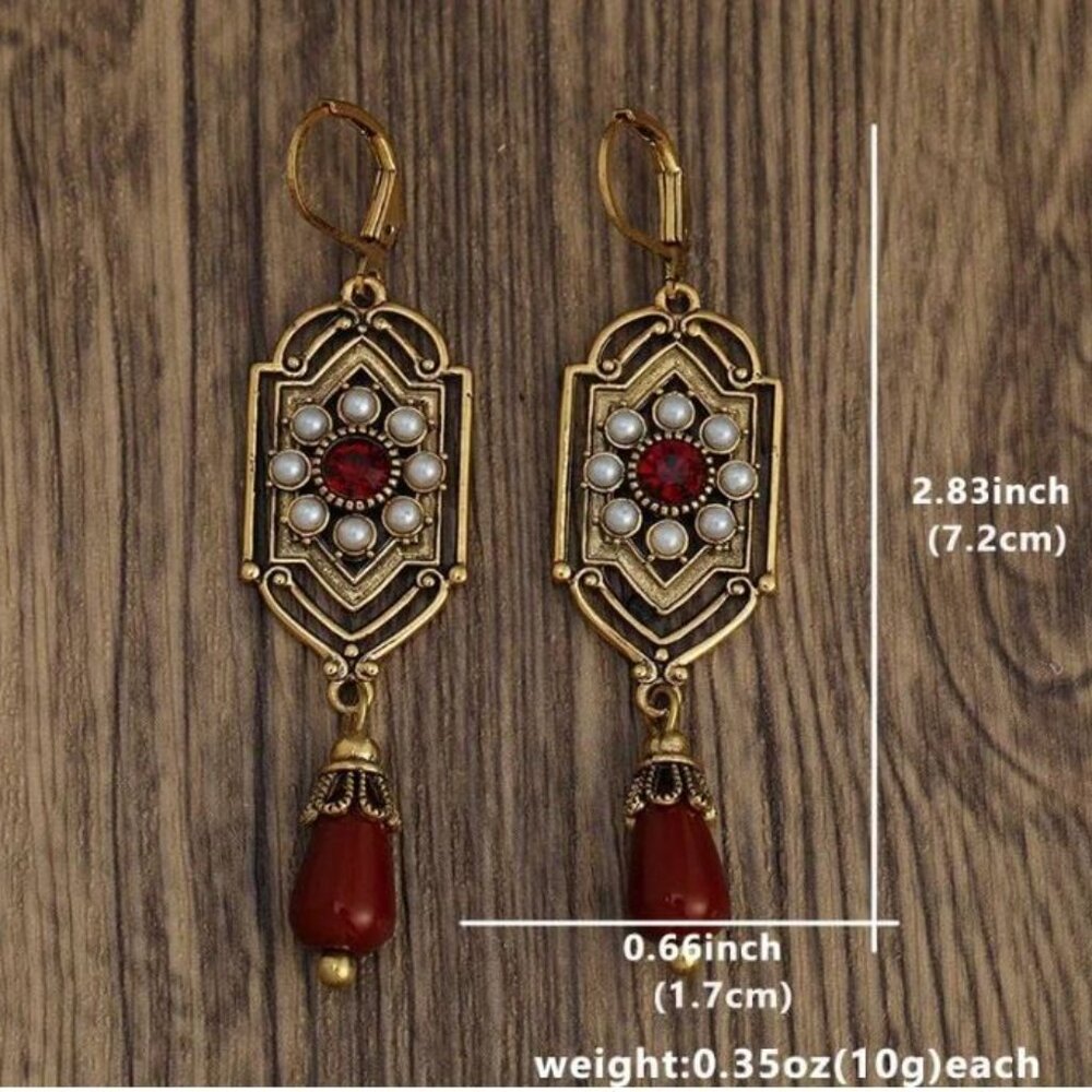 NEW Anastasia Edwardian Antique Gold and Red Seed Pearl Drop Earrings - Picture 5 of 5